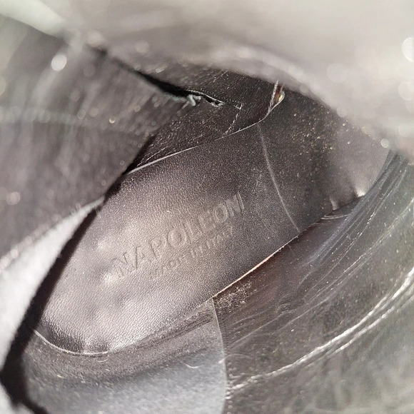 Napoleoni Italian Black Leather Chunky Heel Boots Size 38 - Picture 9 of 10